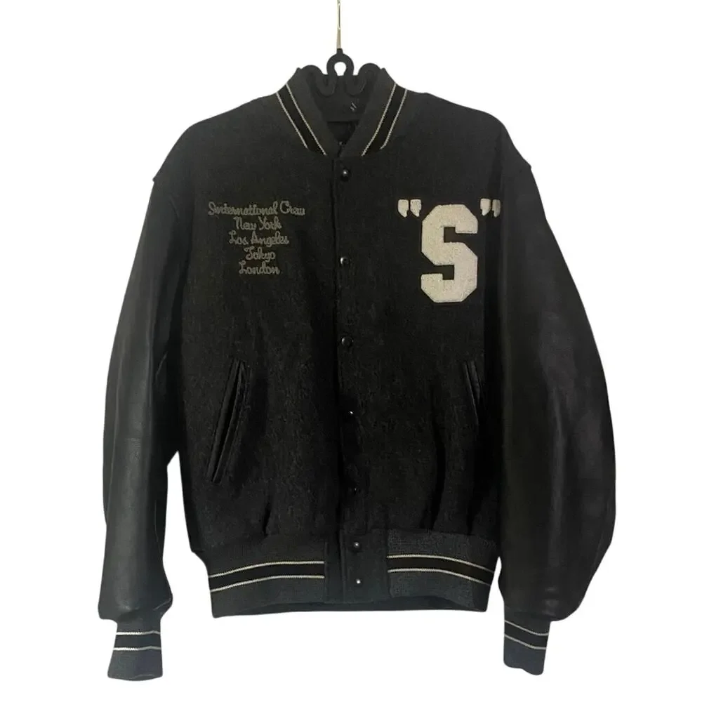 Vintage Stussy International Tribe Varsity Jacket M Wool Leather Sleeve 90s USA